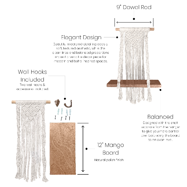 12" Macramé Wall Shelf Plant Hanger