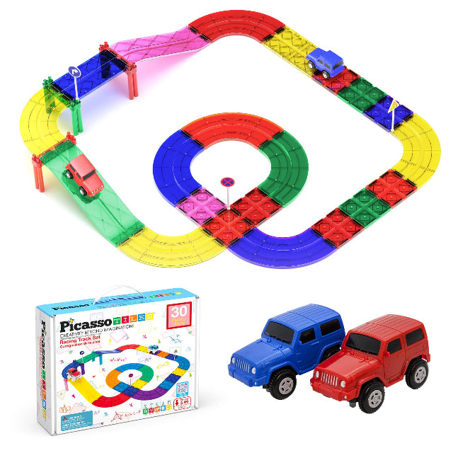 PicassoTiles 30pc Magnetic Race Track Building Set