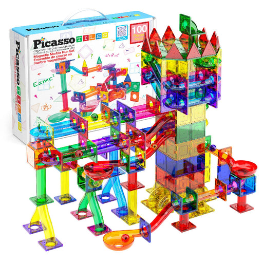 PicassoTiles 100pc Magnetic Marble Run Building Set