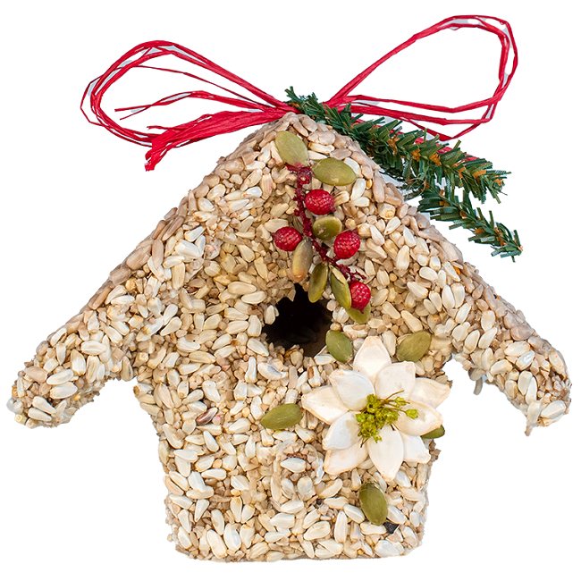 Mr. Bird Poinsettia Design Birdie Seed Cottage, Assorted