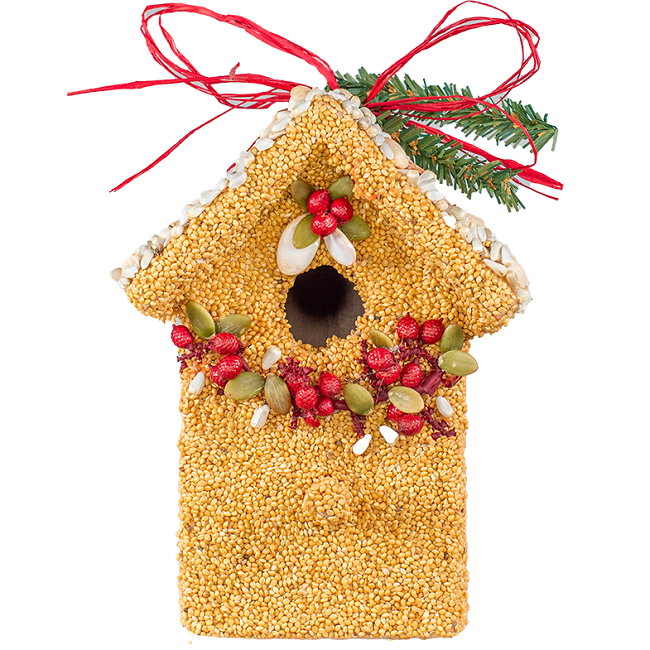Mr. Bird Poinsettia Design Birdie Seed Cottage, Assorted