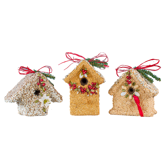 Mr. Bird Poinsettia Design Birdie Seed Cottage, Assorted