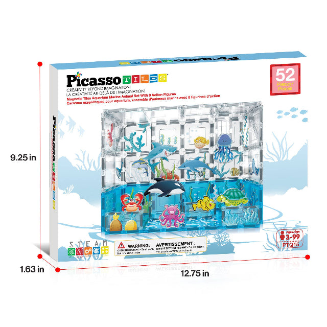 PicassoTiles 52pc Ocean Theme Magnetic Tile Building Set