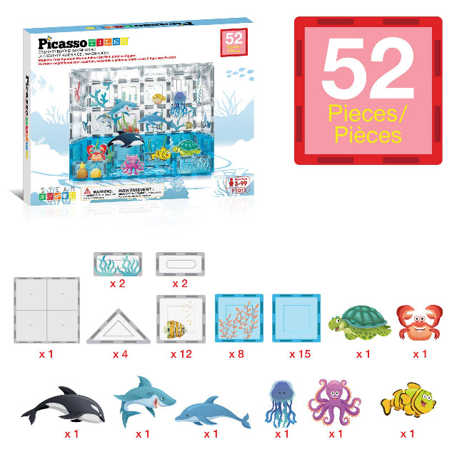 PicassoTiles 52pc Ocean Theme Magnetic Tile Building Set