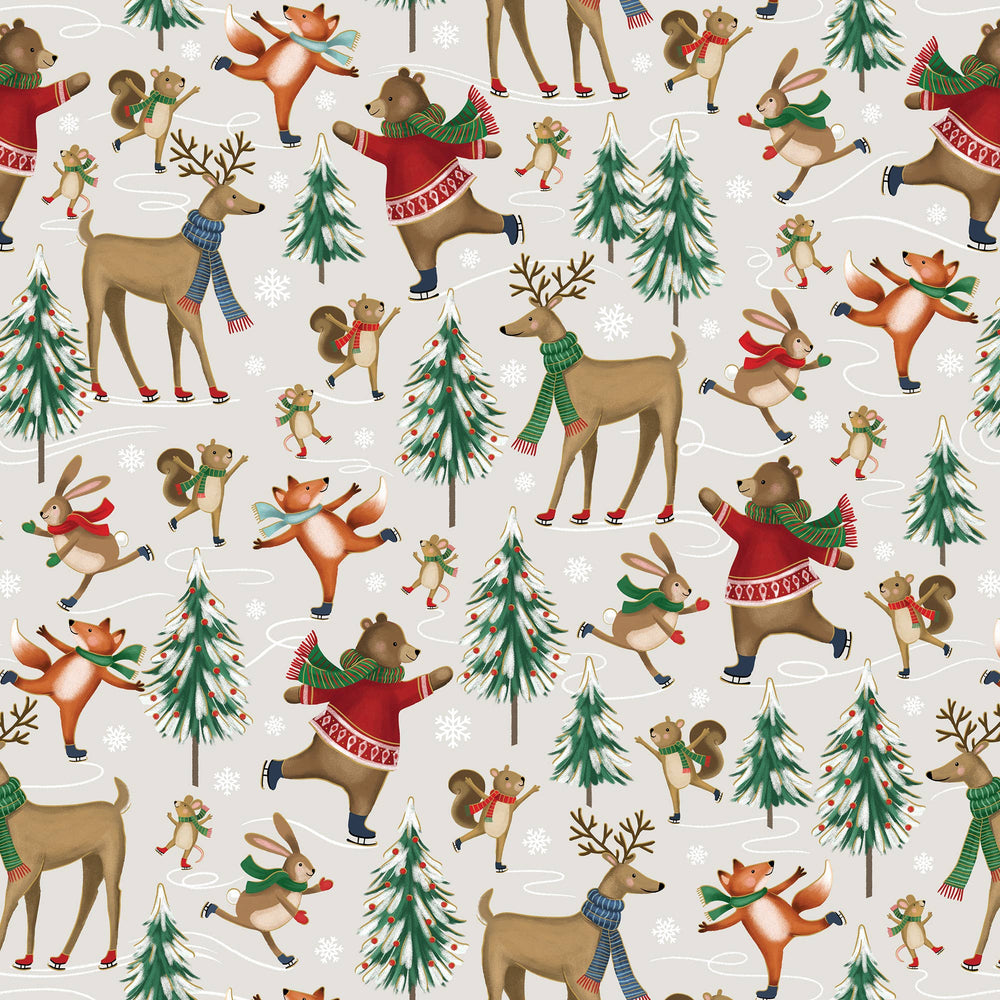 Woodland Skating Jumbo Holiday Gift Wrap Roll 10' x 30"