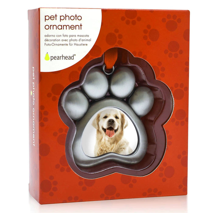 Paw Shaped Pet Picture Holiday Ornament, Silver