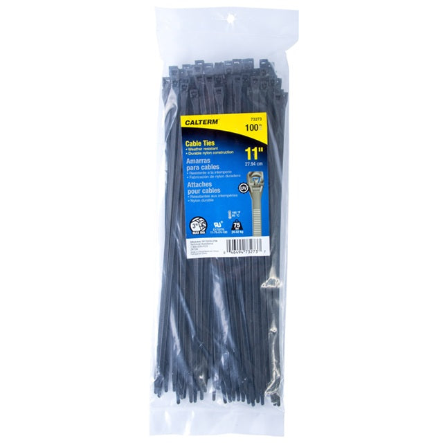 Calterm 11" Standard UVB Black Cable Ties 75 lb. 100-Pack