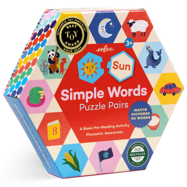 eeBoo Simple Words Hexagon Puzzle Pairs