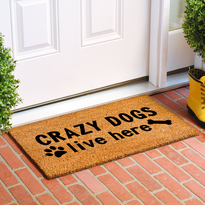 Crazy Dogs Live Here 17" x 29" Coir Non-Slip Doormat