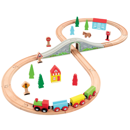 Jasey's Toy Chest 33-Piece Wooden Little Town Train Adventure Set