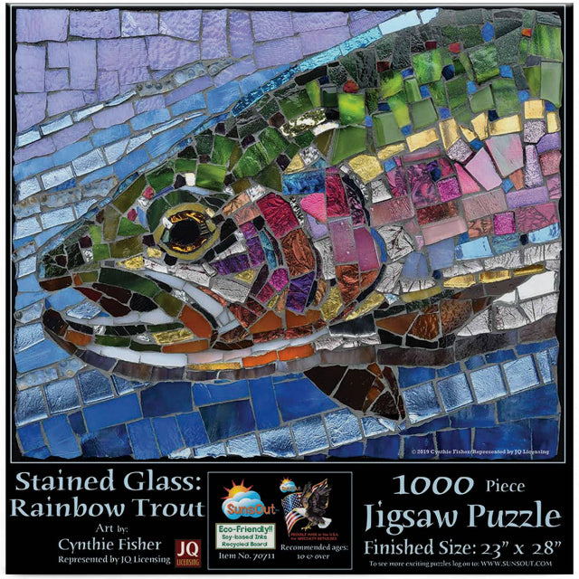 SunsOut 1000 Piece Jigsaw Puzzle, Stained Glass Rainbow Trout