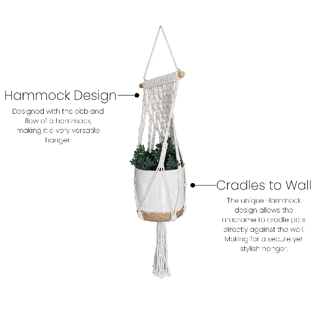 boho plant hanger Meesh Drops 4-5" Natural Hammock Wall Macrame Hanger, 25" Length