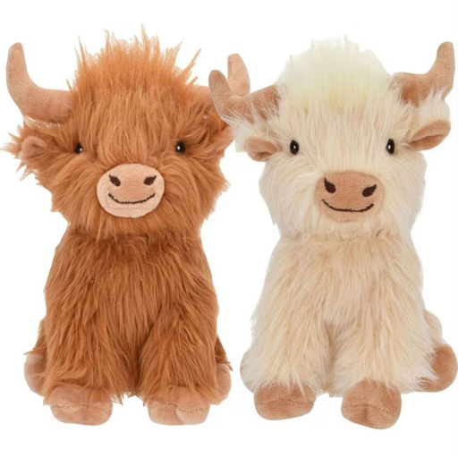 Multipet Plush Shaggy Highland Cow Squeaky Dog Toy, Assorted Sizes