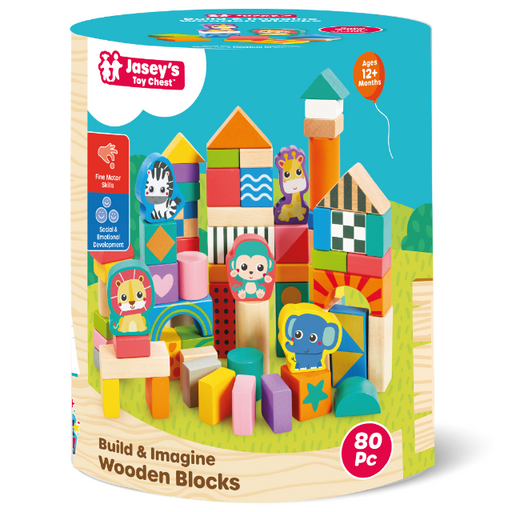 Jasey's Toy Chest 80-Piece Build & Imagine Wooden Blocks