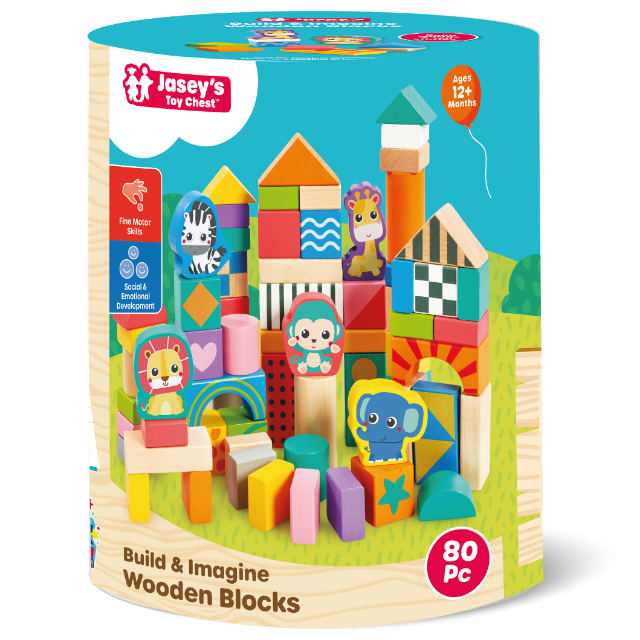 Jasey's Toy Chest 80-Piece Build & Imagine Wooden Blocks