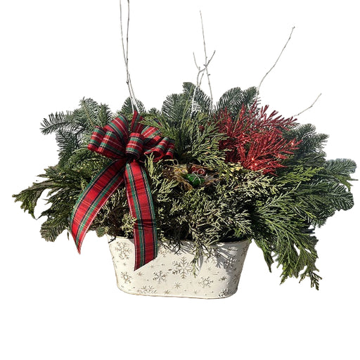 Oval Tin Holiday Planter, 9-Inch