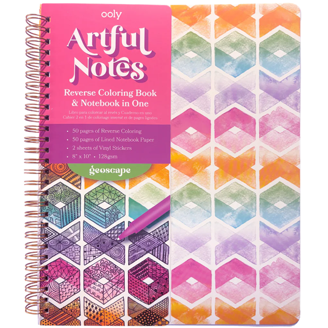 OOLY Artful Notes Reverse Coloring Notebook - Geoscape