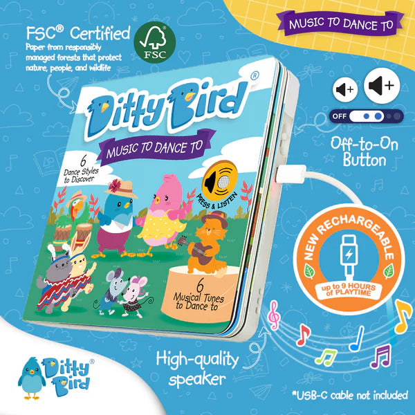 Ditty Bird Music to Dance to Sound Book | USB-C Rechargeable
