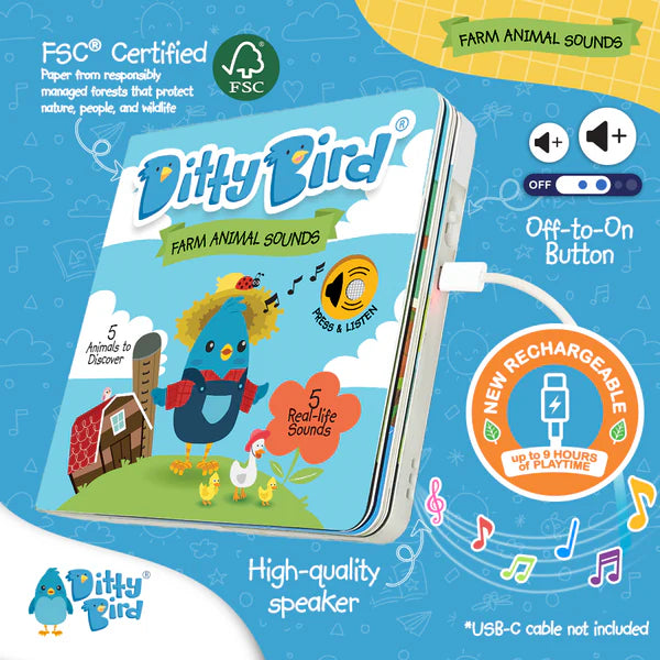 Ditty Bird Farm Animal Sounds Sound Book | USB-C Rechargeable