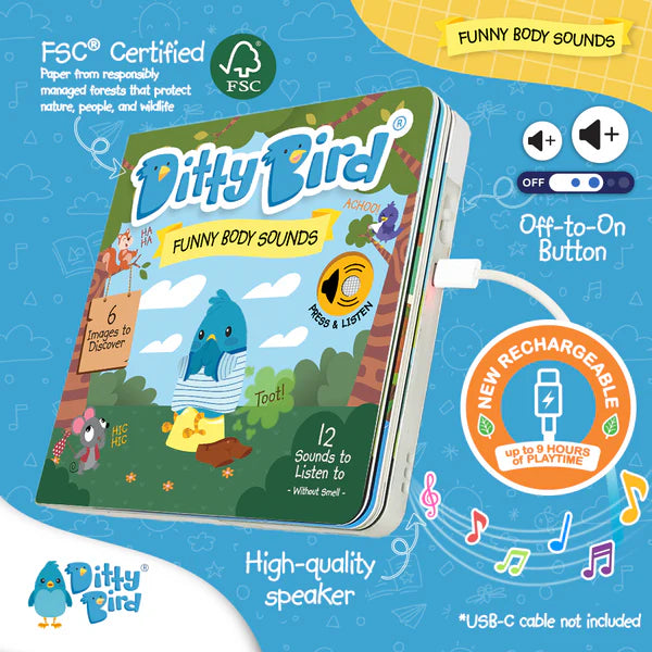 Ditty Bird Funny Body Sounds Sound Book | USB-C Rechargeable