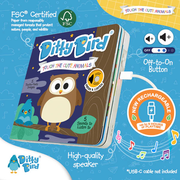Ditty Bird Touch the Cute Animals Sound Book | USB-C Rechargeable