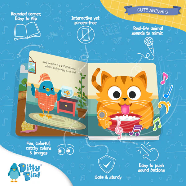 Ditty Bird Touch the Cute Animals Sound Book | USB-C Rechargeable