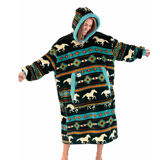 Blanket Hoodie Horse Fair Isle–Oversized Wearable Blanket