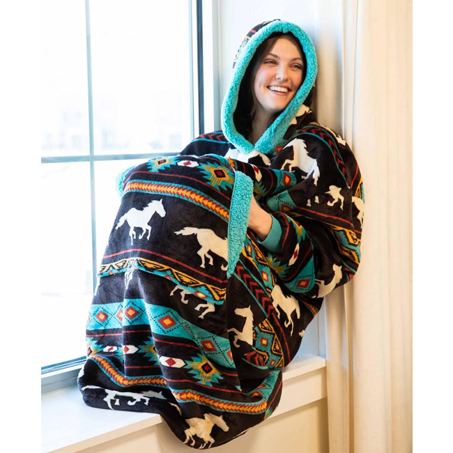 Blanket Hoodie Horse Fair Isle–Oversized Wearable Blanket