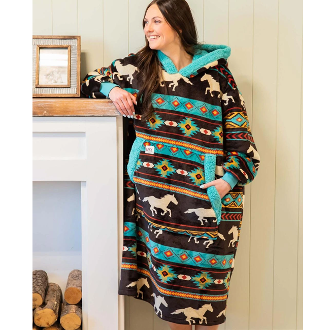 Blanket Hoodie Horse Fair Isle–Oversized Wearable Blanket
