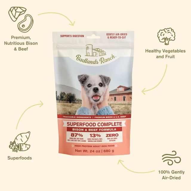 Badlands Ranch Superfood Complete Bison & Beef Air-Dried Dog Food 24 oz.