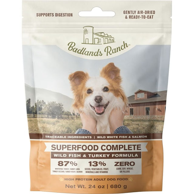 Badlands Ranch Superfood Complete Wild Fish & Turkey Air-Dried Dog Food 24 oz.