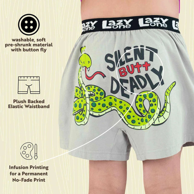 LazyOne Silent Butt Deadly Snake Grey Kid Boxer