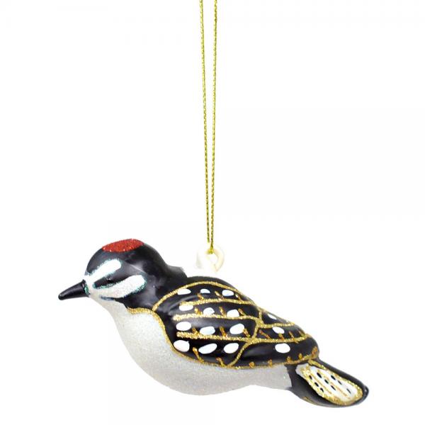 Downy Woodpecker Blown Glass Ornament