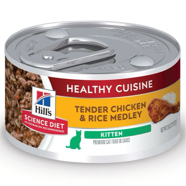 Science Diet Hill's Science Diet Kitten Healthy Cuisine Canned Cat Food, Chicken & Rice Medley, 2.8 oz Can, Case of 24