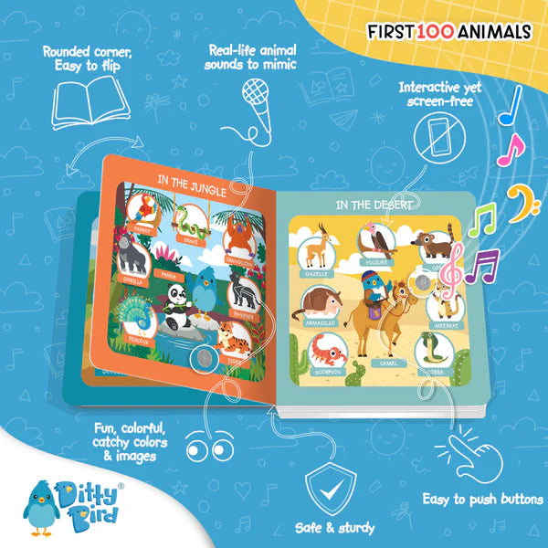 Ditty Bird First 100 Animals Sound Book | USB-C Rechargeable