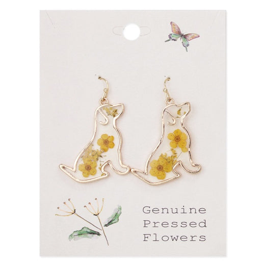 Floral Friend Gold Dog Dried Flower Earrings