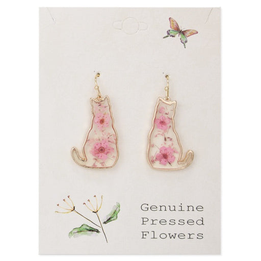 Feline Friend Cat Dried Flower Earrings