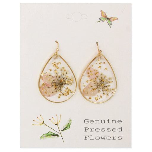 Gilded Flower Pink Dried Flower Teardrop Earrings