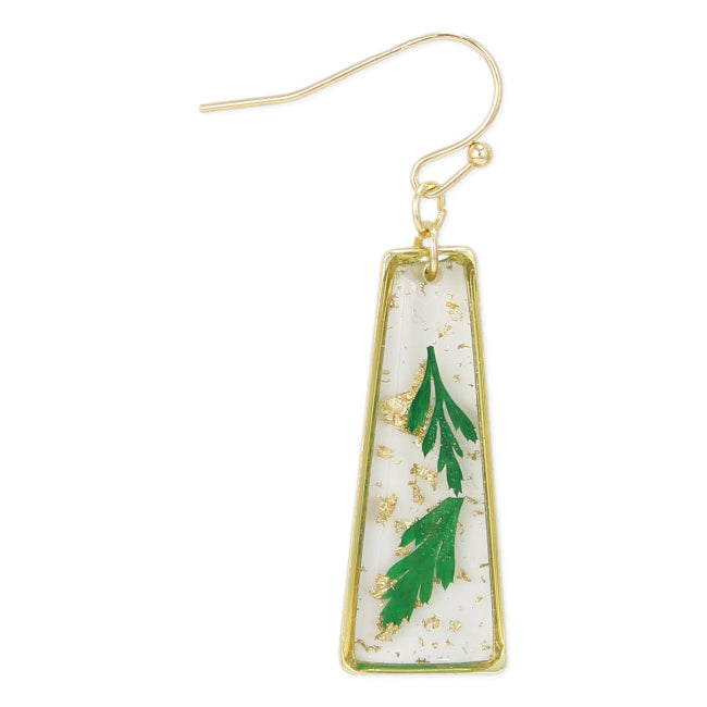 Dried Fern Gold Bar Earrings