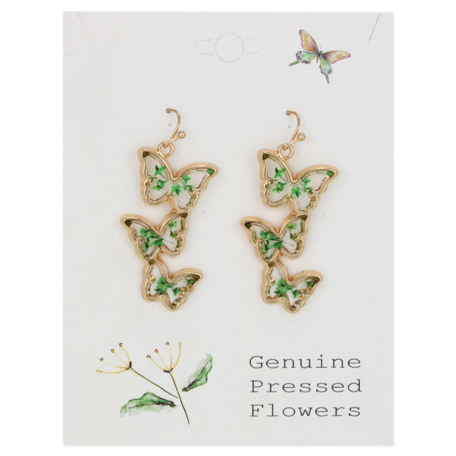 Butterfly Flock Dried Flower Gold Earrings