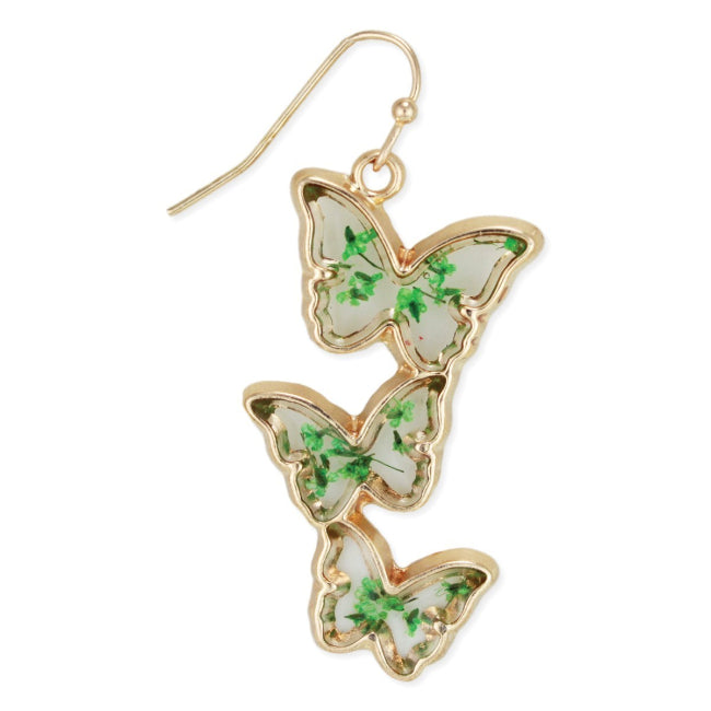 Butterfly Flock Dried Flower Gold Earrings
