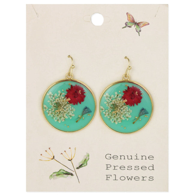 Blue Round Dried Flower Earrings