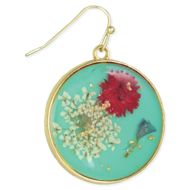 Blue Round Dried Flower Earrings