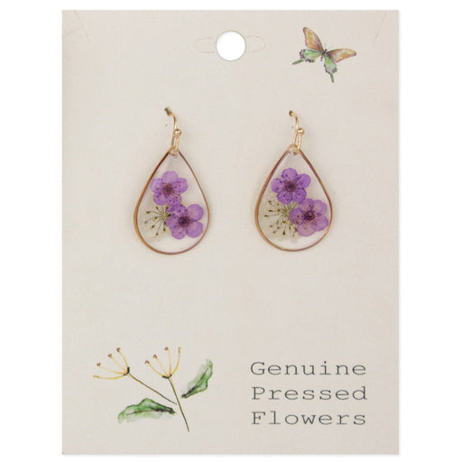 Lovely Lavender Dried Flower Gold Teardrop Earrings