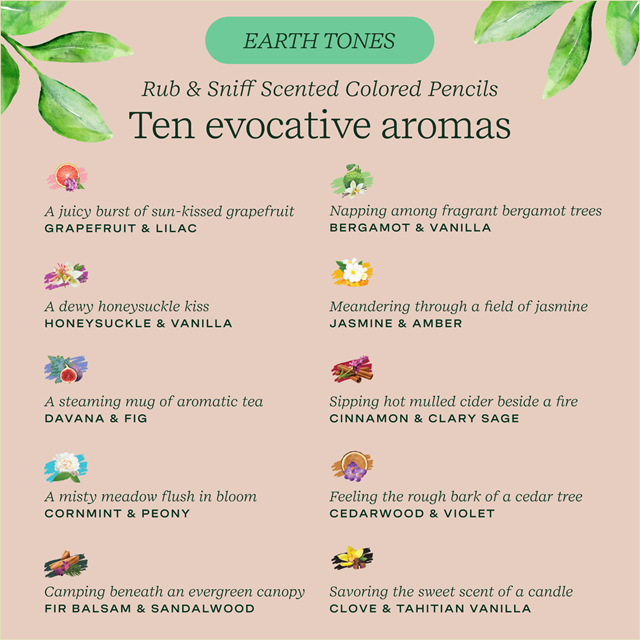 Lifelines Rub & Sniff Scented Colored Pencils, 10-Pack Earth Tones Palette