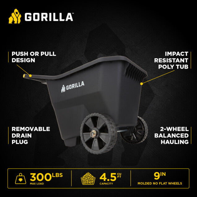 Gorilla Carts 4.5 Cu Ft Poly Yard Cart