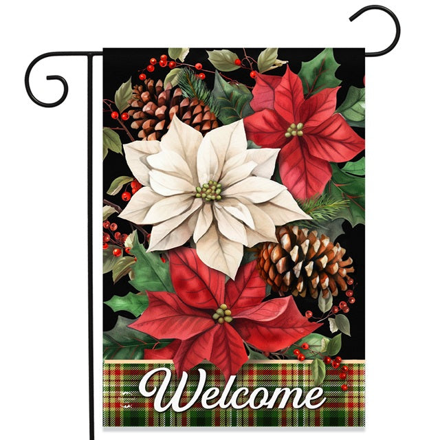 Mixed Poinsettias Welcome Winter Garden Flag