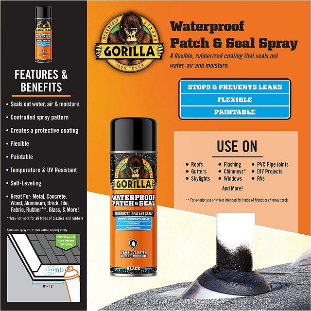 Gorilla Waterproof Patch & Seal Spray, Black 16 oz.