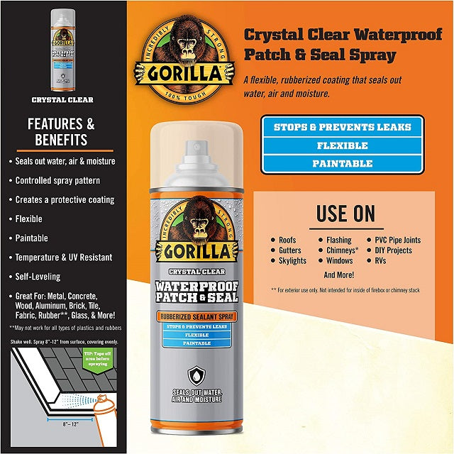 Gorilla Waterproof Patch & Seal Spray, Clear 16 oz.