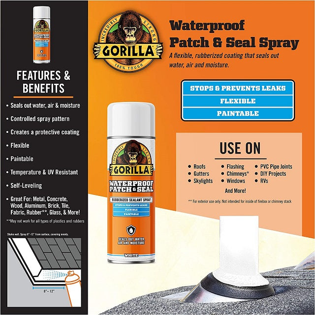 Gorilla Waterproof Patch & Seal Spray, White 16 oz.